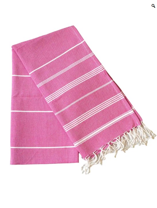 nice to meet me unisex vegan Towel Foutas Hammam White And Fuchsia Pink